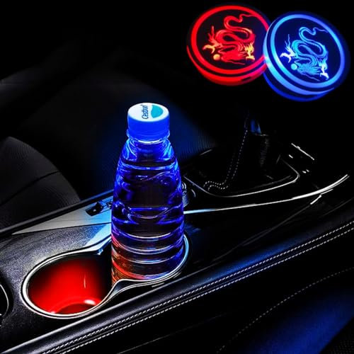 2 Pcs Porte-gobelet de Voiture avec lumières LED,7 Couleurs Luminescent Cup Pad,sous-Verres de Voiture à Chargement USB,Lampe d'ambiance intérieure luminescente pour Voiture,Camion,SUV