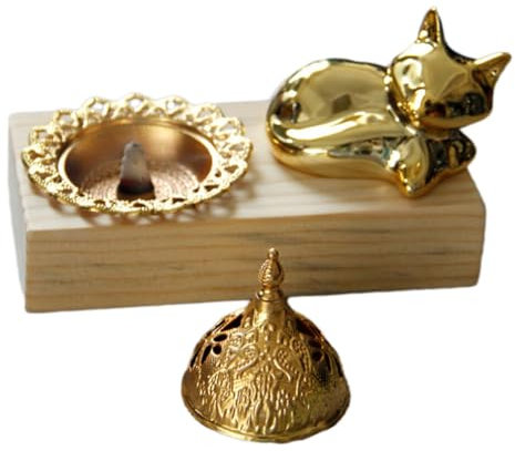 Alipis 1 Set Holz-Räuchergefäß Metall-Räucherstäbchen Kegelbrenner Halter Ständer Fuchs-Statue Für Yoga Meditation Heimbüro-