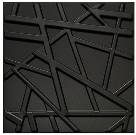Deccart - 3D Wandpaneele 50x50 cm - Paneele Wand Wall Panels Deko Wandverkleidung Innen Panel Deckenverkleidung Decke Deckenpaneele Platten Styropor EPS-Polystyrol Line 12 m², 48 Stück,Schwarz