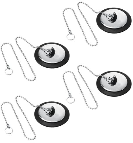 FINELYCR 4 Stück Spüle Stöpsel Gummi, Abflussstopfen Küchenspüle, Badewannenstöpsel Gummi, Stöpsel Spüle mit 42cm Kette, Passend für Spülbeckendurchmesser 42-45 mm