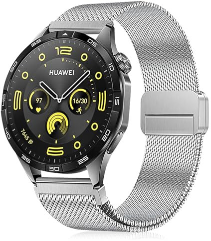 Hinnwer 22mm Armband für Huawei Watch GT5/GT5 Pro/4/ GT4/ GT3/ GT2 46mm Magnetverschluss Edelstahlarmband Mesh Uhrenarmband Metall Armband Schnellverschluss für Huawei Watch 4 Pro 48mm - Silber