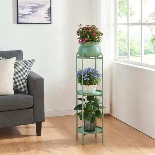 [en.casa] Porte-plantes Style Intemporel avec Cache-Pot Support de Plantes pour Intérieur Étagère à Fleurs pour Salon Chambre Métal 95 x 27 x 27 cm Vert