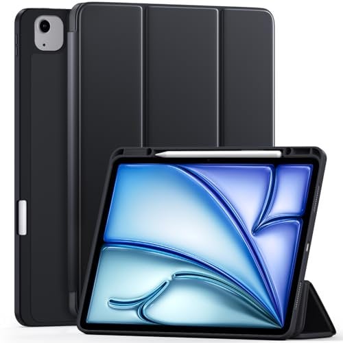 Vobafe Hülle für iPad Air 13 Zoll Hülle 2025 2024 M3 M2/iPad Pro 12.9 2022/2021(6./5. Generation), TPU Flexible Rückseite mit Stifthalter, Unterstützung Pencil Aufladung, Schwarz