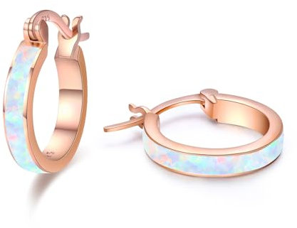 CHENGHONG Opal Ohrringe Silber 925 - Weiß Creolen Roségold Hypoallergen Schmuck für Frauen Damen Mädchen