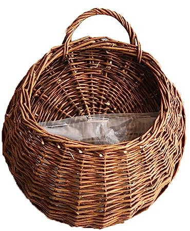 Macetero colgante de valla de pared para exteriores, cesta de ratán hecha a mano, cesta de mimbre hecha a mano, cesta de mimbre de ratán para colgar macetas, decoración de jardín, interior y (marrón,