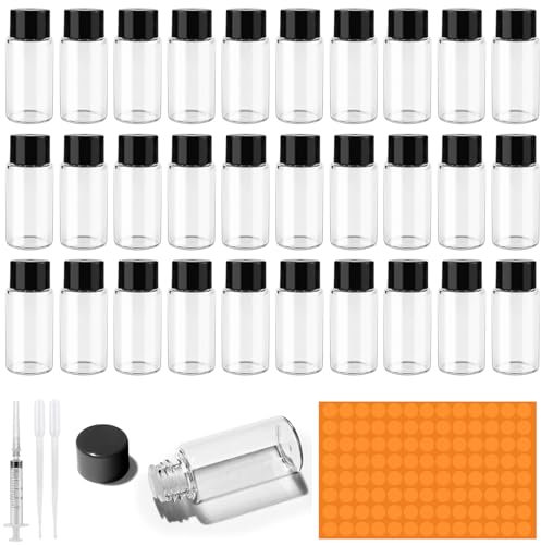 Amentalove 30PCS 5ml Mini Clear Glass Essential Oil Bottles, Essential Oil Sample Bottles, Small clear glass bottles with Syringe Dropper, Vials Empty bottle for Perfume Aromatherapy