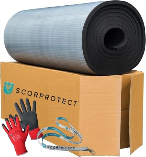 Scorprotect® Kautschuk Platte selbstklebend in original Qualität + rote Handschuhe CAT2 + SCORPROTECT® Schlüsselband (19 mm 1000 x 6000 mm = 6 m²)