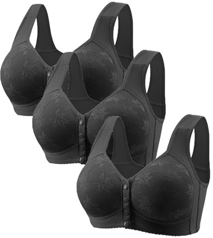 Flodxo Women's 3Pcs Sports Bras - Wireless, Full Coverage, Push Up, Comfy Wide Straps, Breathable Black 5XL