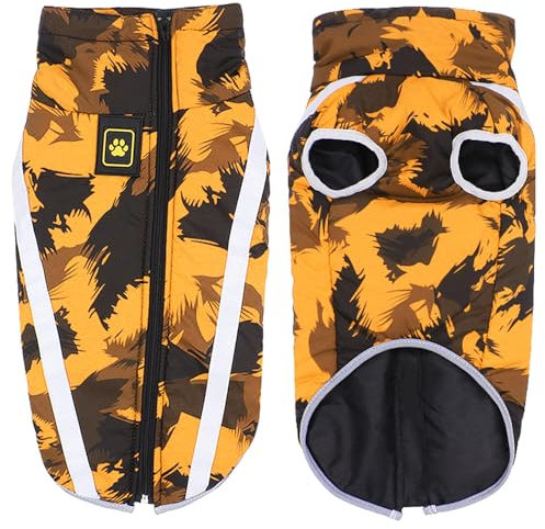 Idepet Haustier Katze Hundemantel, warme Hundepullover Winter klein mittel groß Hundejacken Weste Winddicht Schneeanzug Hundekleidung Outfit mit Gurtloch (Gelb, M)