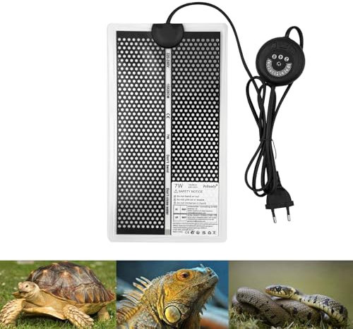 PeSandy Terrarium Heizmatte, Reptil Heizmatten mit 7 Knöpfen zur Temperatureinstellung für Reptilien Schildkröte Schlange Eidechse Gecko Frosch Einsiedlerkrebs, 28x15CM Reptilien Heizkissen