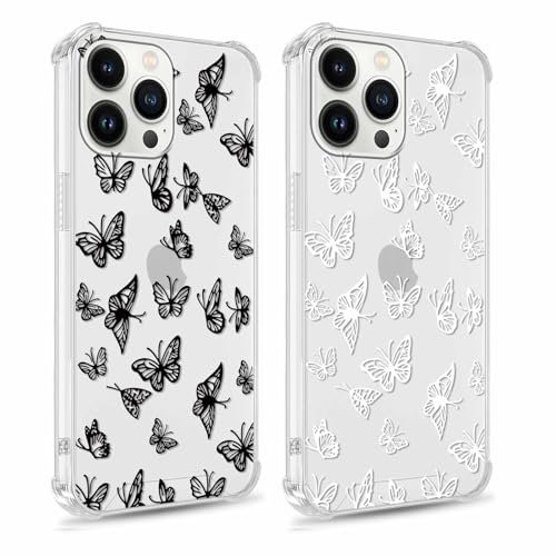 RUMDEY 2 Pack Clear Butterfly Print Girls Woman Phone Case for iPhone 11 Pro 5.8 inches, Aesthetic Soft Slim Shockproof TPU Bumper Cover for iPhone 11 Pro with Design, Black&White