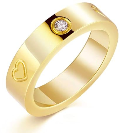 RIXERKOC Liebe Freundschaft Ring für Damen Cubic Zirkonia Edelstahl Versprechen Ring Hochzeit Band Schmuck Valentinstag Geburtstag Muttertagsgeschenke für Frauen Mädchen (Gold-Herz, 7)