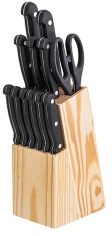 Ma Maison Set 11 Coltelli + 1 Forbice da Cucina Professionali - in Acciaio Inossidabile con Ceppo con Blocco in Legno - per Chef Pane Carne Frutta e Verdura