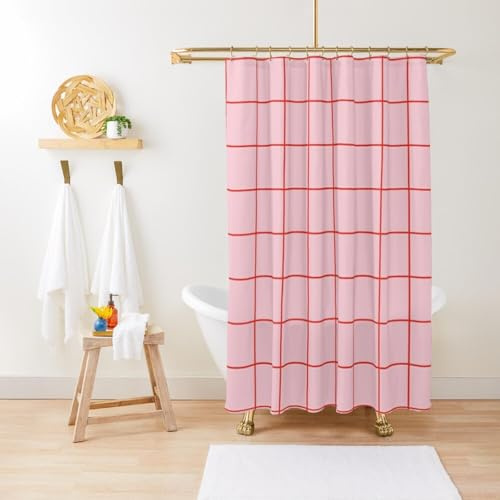 AJALGZ Duschvorhang mit Gittermuster in Rosa und Rot, niedliche Duschvorhänge für Badezimmer, Duschvorhang-Set für Kinder, B x L: 91,44 x 182,88 cm – Duschvorhang