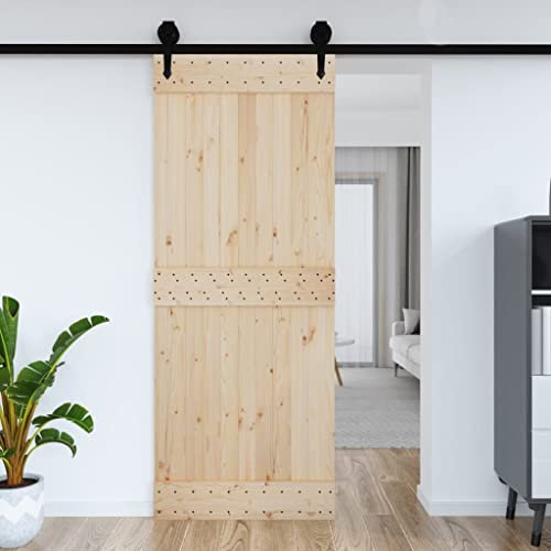 AUVYI Schiebetüren für Lagerhallen Braun 90x3,6x210 cm Massives Kiefernholz Schiebetüren Innentüren Slide Door Küchentür Platzsparendes Wood Door Scheunentor Holztüren Zimmertür Wohnzimmertuer