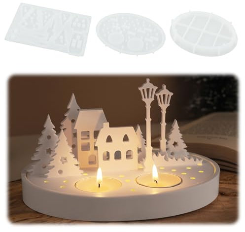 Silikonformen Gießformen - Silikonform Haus mit Sockel, Ostern Gießformen Silikon Häuser Silikonform Baum Haus Kerzenhalter