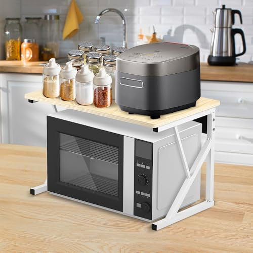 HUOLE Soporte Extensible para Microondas,Soporte para Microondas,Estantería para Microondas,Estante Organizador de Encimera de Cocina para Parrilla,54 * 35 * 34,5 cm-Color Arce Blanco