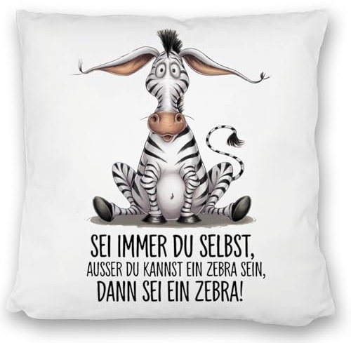 Zebra Kissen satiniert Sei EIN Zebra Lustiges DekoKissen satiniert mit Spruch für Tierliebhaber und Kunstfreunde