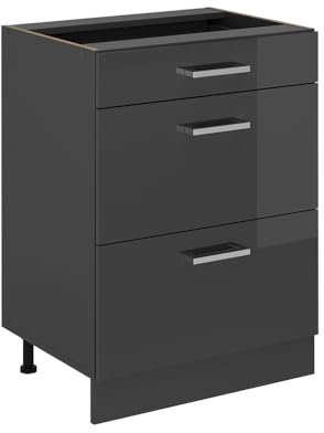 Vicco Küchenunterschrank R-Line, Anthrazit Hochglanz, 60 cm mit Schubladen, ohne Arbeitsplatte