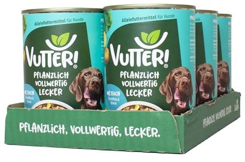 VUTTER Nassfutter Wie Fisch, 12x400 g: Hundefutter Vegan - Alleinfutter für Hunde - Fleischähnlich für hohe Akzeptanz - Sojaprotein für Muskeln, Zink für Haut & Fell, Kalzium für Zähne & Knochen