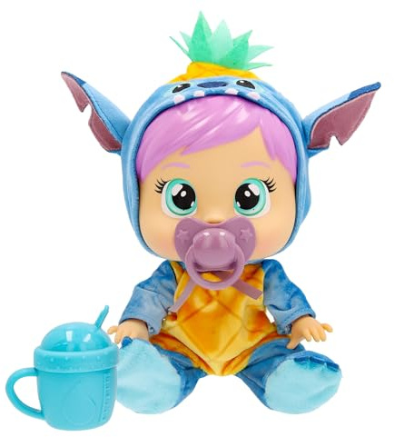 CRY Babies Loving Care Disney Stitch, Babypuppe Inspiriert von Stitch von Lilo & Stitch, mit 3 Accessoires, Pflegen und Umsorgen, sie weint echte Tränen, Kinder ab 18 Monaten