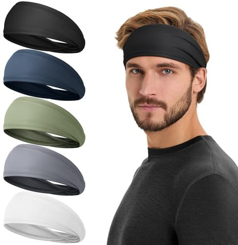 Tumurup Sport Stirnband Herren & Damen [5er Pack] - Schweißband Stirn Sommer Haarband Herren Jungs rutschfest Haarreifen Männer Elastisch Headband für Radsport, Fitness, Tennis, Laufen, Yoga