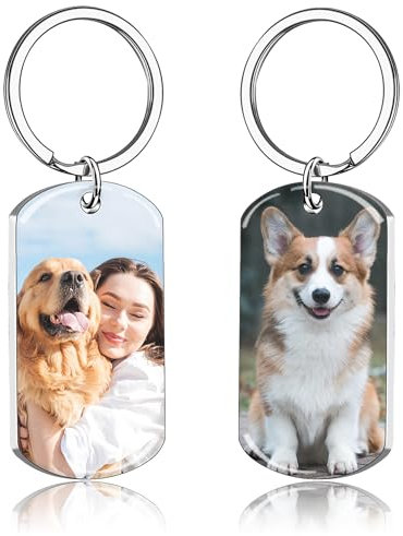 JONZIN Porte Clef Personnalisable avec Photo et Gravure Texte Double Face Porte Clé Personnalisé Cadeau Personnalisé pour Homme Femme (Double photo 2)