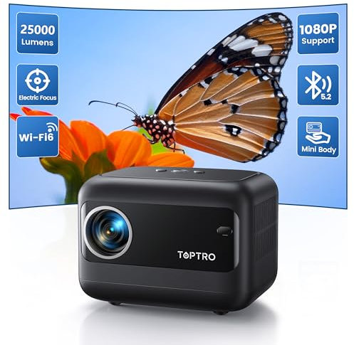 Mini Projector【Electric Focus】Portable Projector FHD 1080P 4K Supported WiFi 6 and Bluetooth 5.2, ±40° Keystone Correction, 75% Zoom, TOPTRO Home Cinema Projectors for iOS/Android Smartphone/TV Stick