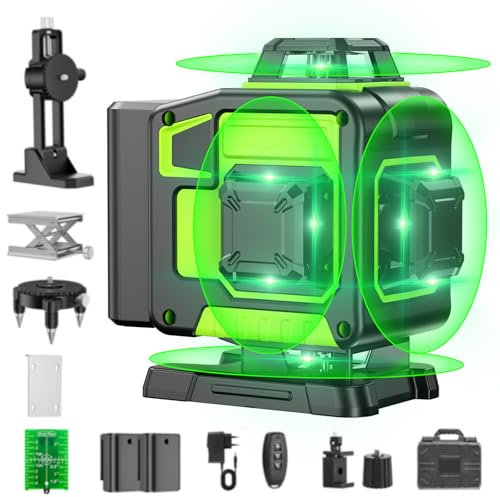Livella Laser Autolivellante 16 Linee, 4 X 360 °Livello Laser Autolivellante Verde, 2 x Batterie, Autolivellante, Supporto rotante, Telecomando Cabina di rilevamento