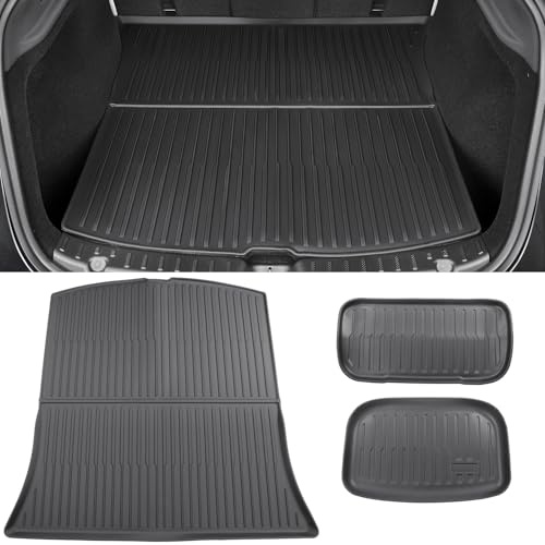 TOPABYTE Kofferraummatte für Tesla Model Y Juniper 2025 2026 Zubehör Allwetter Frachteinlagen TPE Material Schutzmatten (Front Kofferraum + Hintere Aufbewahrung + Kofferraumwanne)