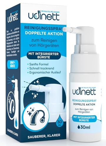 Spray Nettoyant pour Appareils Auditifs 30ml avec Brosse Udinett pour le Nettoyage Quotidien des Écouteurs Bluetooth Formule Douce Hygiénisante Élimine le Cérumen et la Saleté