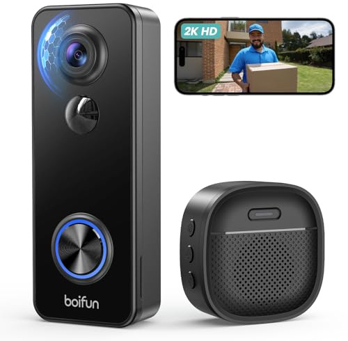 BOIFUN Video Doorbell Camera Wireless, 180° Wide View, 2K, No Subscription