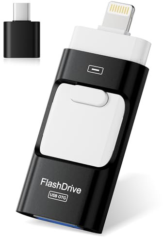 ROSPE USB Stick 256 GB für iPhone, MFi-zertifiziertes 4-in-1 Speicherstick mit USB 3.0, Lightning, USB-C & Micro-USB, kompatibel mit iPhone/iPad/Android/PC, USB 3.0 High-Speed Memory Stick, Schwarz