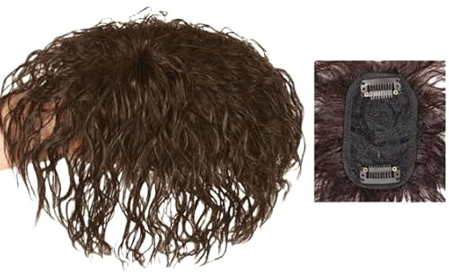 Namzi Kurze lockige Echthaar-Perücke für Damen, dunkelbraun