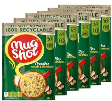 Mug Shot Pasta 68g X Pack Of 6 - Chicken & Mushroom - The Perfect Lunchtime Snack. This Sweet Tasting Pasta Is Packed Full Of Flavour - Less Than 270 Calories Per Pack