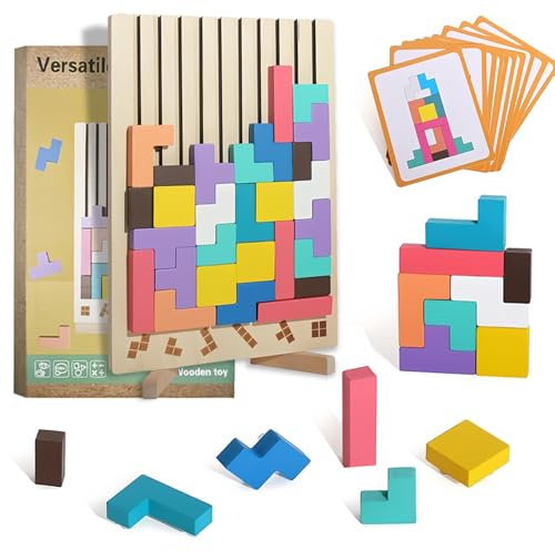 Shengou Holz Stapelspiel Tetris, Holzpuzzle Tetris 3D, Montessori Holzspielzeug Tetris 3 4 5 6 Jahre, Intelligenz Jigsaw, Geschenk,Gehirn Puzzle