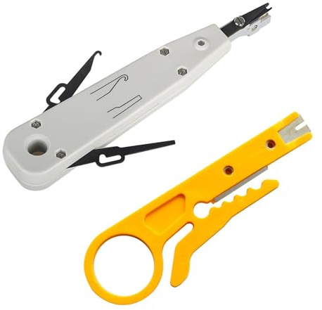 1 Pc Professional Punch Down Tool with Wire Stripper Combo, Precision Punch Device for ethernet Wall Socket, Telephone Cable, Multi-Use Tool for ethernet Socket Installation（White）