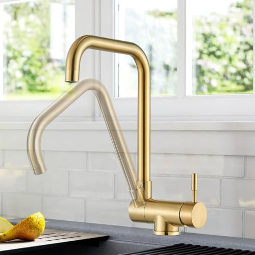 Saeuwtowy mezclador de cocina plegable giratorio 360° grifo cocina plegable para ventana mezclador fregadero cocina acero inoxidable 304 oro cepillado