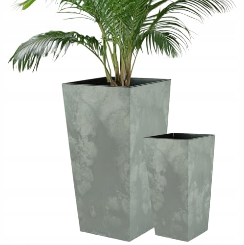 FEINZ Pot de Fleurs avec Insert 24 x 47 cm Gris | Pot de fleurs moderne en plastique recyclé, Convient pour balcon, jardin et intérieur, Effet béton