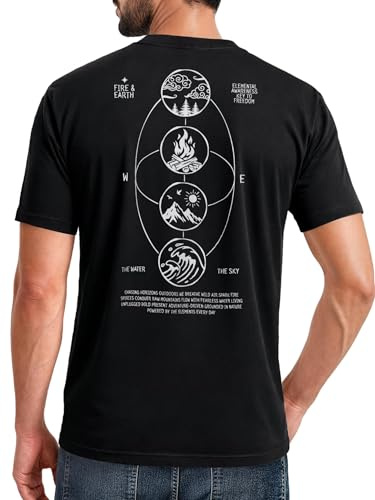 Neverless® Herren T-Shirt Backprint Outdoor Elemente Minimal Grafikshirt Natur Symbole Printshirt Männer Fashion Streetstyle
