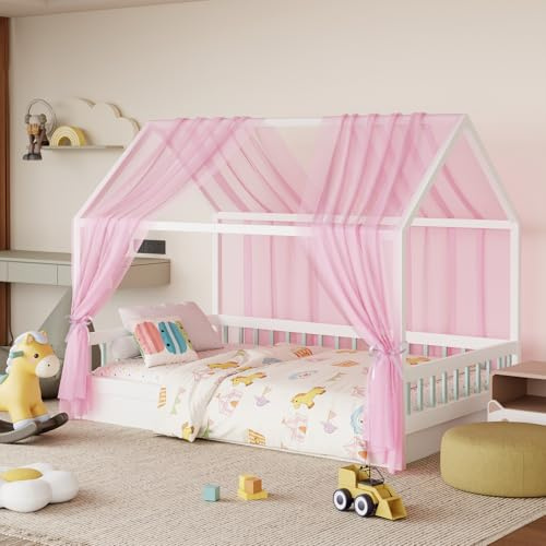 GFCC Hausbett Himmel Set，2 Stück Betthimmel Hausbett 150x350 cm Rosa | Tüll Hausbett Vorhang für Hausbett Deko, Betthimmel Hausbett Bettvorhang für Mädchen & Jungen Kinderzimmer Deko