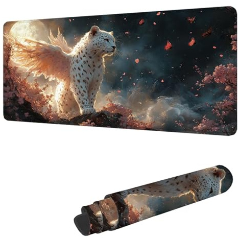 Tapis de Souris de Jeu Léopard Tapis Souris XXL 1400 x 600 mm, sous Main Bureau Lune Mouse Pad avec Base en Caoutchouc antidérapante Étanch à Bords Cousus, pour Travail, Jeux, Bureau, Maison H-8684