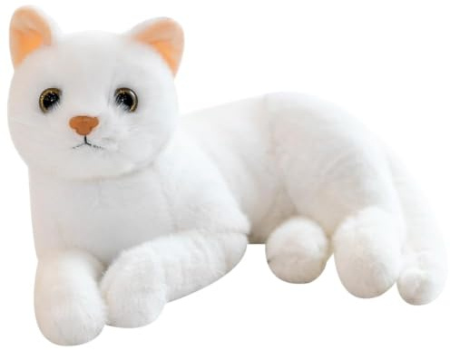 ThrenodyToy Katze Plüschtier – Kuschelweiches Schmusetier für Kinder | Gefülltes Tier Spielzeug als Geschenk für Mädchen & Jungen | Katze Puppe & Plüschkissen für Kuscheltierliebhaber (White)