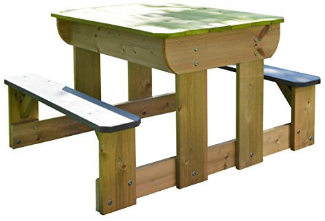 Wendi Toys T2 | Arena y Agua Picnic Mesa con Madera Bancos | Niños Mesa de Juegos con 2 plástico bandejas para Arena y Agua y Tapa | Juego para Niños | Seguro y Portátil | Fomenta el Juego Creativo