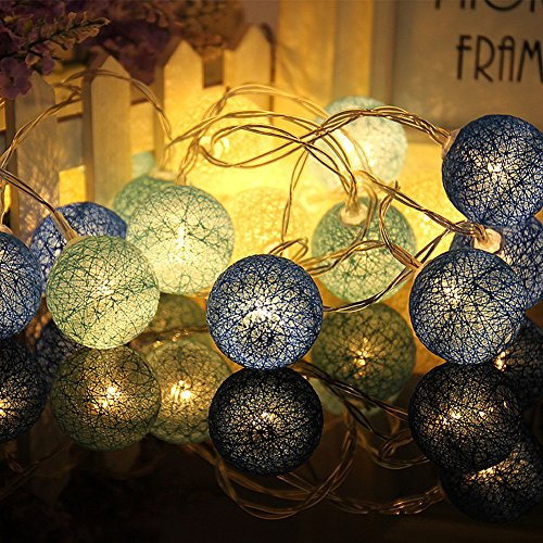 Guirlande lumineuse LED, DOTBUY Intérieur Pile Lumiere Décoration Chambre Enfant Boules Coton Batterie Chaîne Pour Maison Valentin Noël Fêtes Mariage (4.8m / 30 Boule lumière, Bleu foncé)