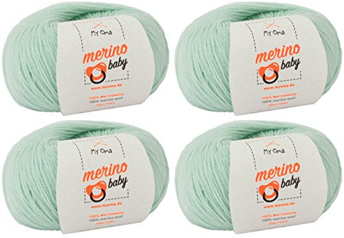 Babywolle - Merino Baby mint (Fb 6045) - 4 Knäuel Baby Wolle mint - Babywolle häkeln - Babywolle Merino zum Stricken - 25g/140m - Nadelstärke 2,5-3mm - weiches Babygarn von MyOma 150€/kg