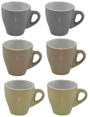 Gicos Set 6 tazzine Tazze caffè 3 Colori Beige Grigio Tortora 95cc QEX-700477
