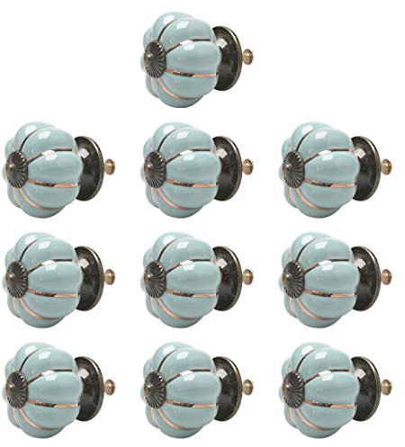 sourcing map 10pcs Ceramic Knobs Vintage Knob Drawer Pumpkin Shaped Pull Handle Furniture Door Cabinet Cupboard Wardrobe Dresser Decorative Light Blue