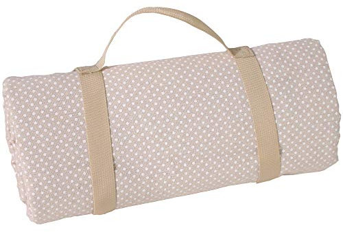 Les Jardins de la Comtesse - Rechteckige Picknickdecke Beige mit weißen Punkten aus Baumwolle - Rückseite aus wasserabweisendem Polyester - Faltbar und mit Tragevorrichtung - 140 x 280 cm