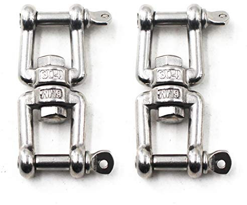 Flomore Conectores de cadena de anclaje de barco de acero inoxidable 304 con grillete doble giratorio M8 (paquete de 2)